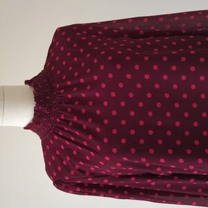 JCrew size small maroon blouse with red polkadots